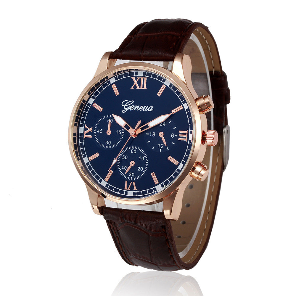 Men's Fashion Simple Business Quartz Watch Leather Belt Student Wristwatch Scale Casual Style Stainless Steel Buckle Round Dial