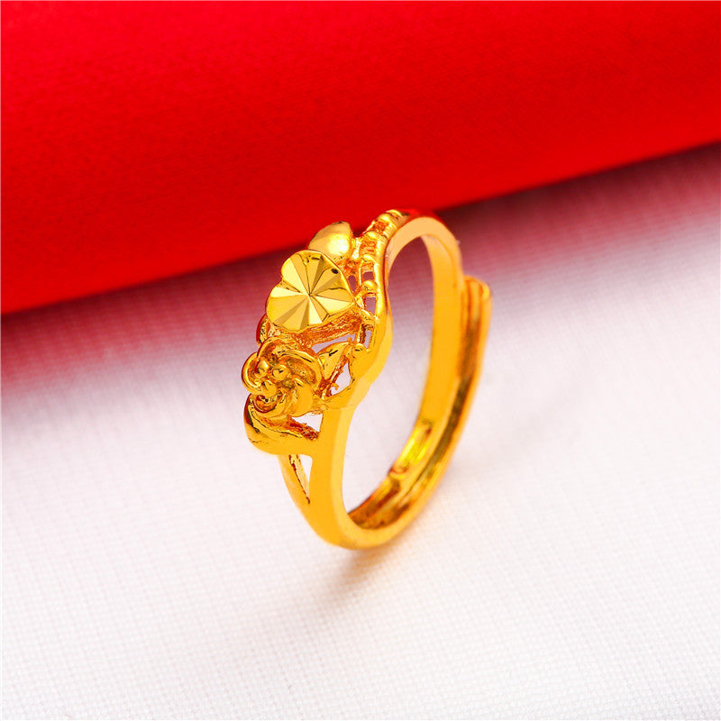 New 24K Simulation Gold Jewelry Ladies Rose Ring Vietnam Sand Gold Ring