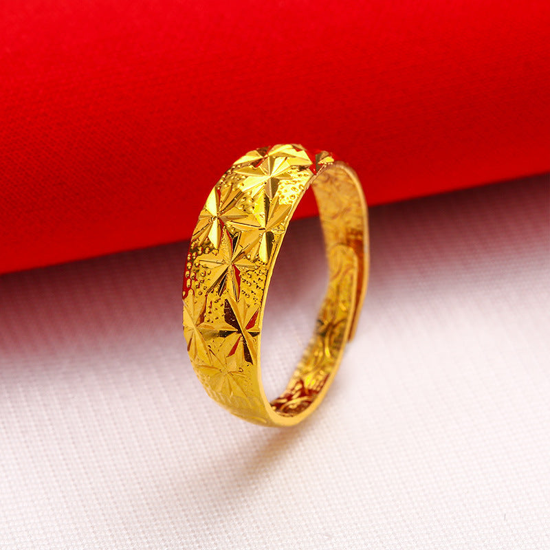 New 24K Simulation Gold Jewelry Ladies Rose Ring Vietnam Sand Gold Ring
