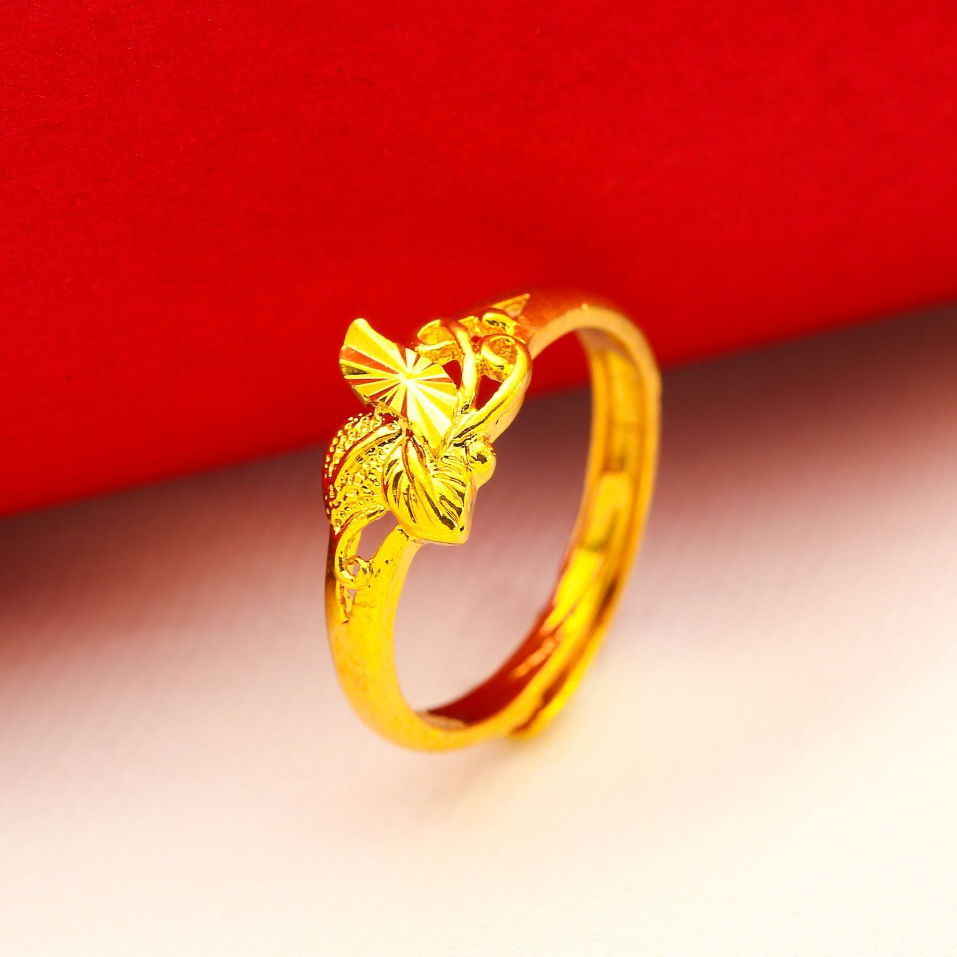 New 24K Simulation Gold Jewelry Ladies Rose Ring Vietnam Sand Gold Ring