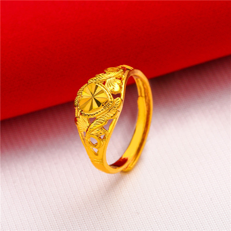 New 24K Simulation Gold Jewelry Ladies Rose Ring Vietnam Sand Gold Ring