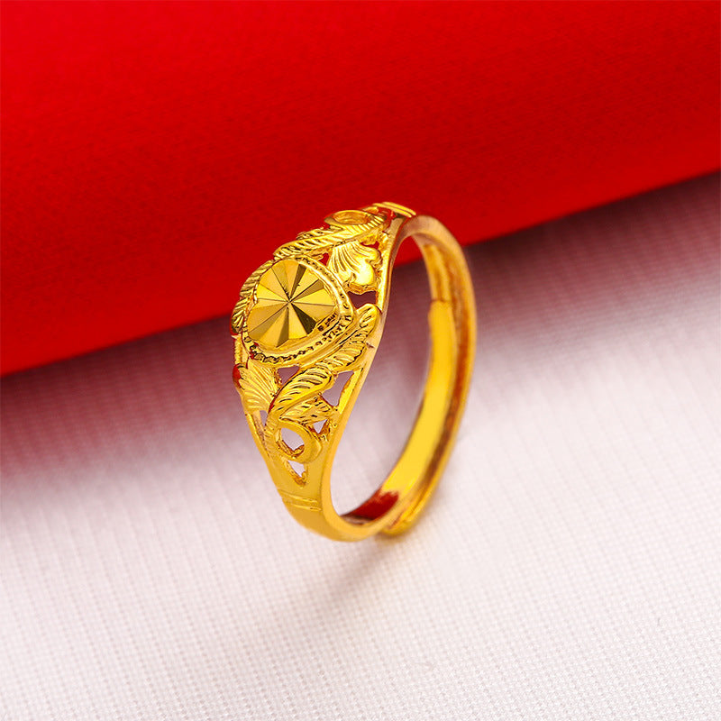 New 24K Simulation Gold Jewelry Ladies Rose Ring Vietnam Sand Gold Ring