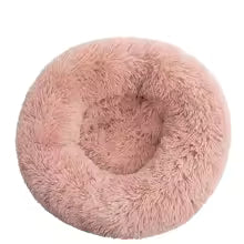 23" round Calming Donut Dog Bed with Washable & Removable Cover & Bolster - Shaggy Plush Long Faux Fur Ball Bed - Gray, for Dogs up to 20 Lbs, Small