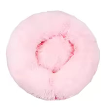 23" round Calming Donut Dog Bed with Washable & Removable Cover & Bolster - Shaggy Plush Long Faux Fur Ball Bed - Gray, for Dogs up to 20 Lbs, Small