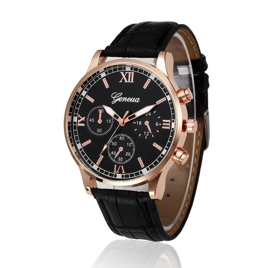 Men&#039;s Fashion Simple Business Quartz Watch Leather Belt Student Wristwatch Scale Casual Style Stainless Steel Buckle Round Dial
