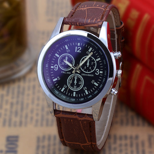Blue Light Glass Three-eye Belt Men&#039;s Watches Men&#039;s Micro-explosion Gift Fashion Watches