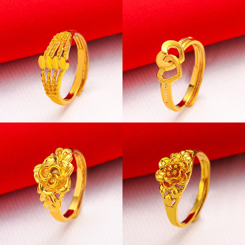 New 24K Simulation Gold Jewelry Ladies Rose Ring Vietnam Sand Gold Ring