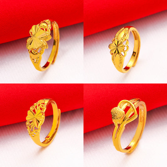 New 24K Simulation Gold Jewelry Ladies Rose Ring Vietnam Sand Gold Ring