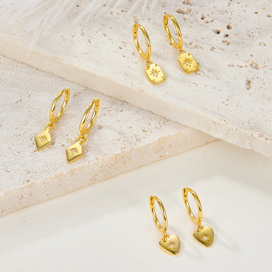 S925 Silver Earrings Diamond Square Trendy Earrings Simple All-match Distinctive Ear Buckle Light Luxury Silver Jewelry