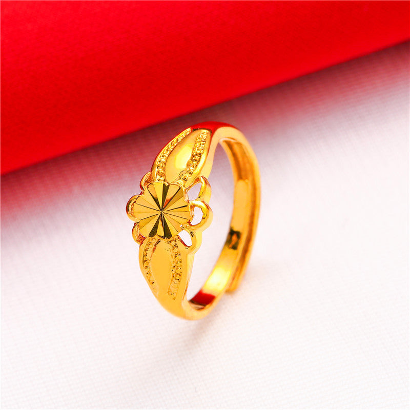 New 24K Simulation Gold Jewelry Ladies Rose Ring Vietnam Sand Gold Ring