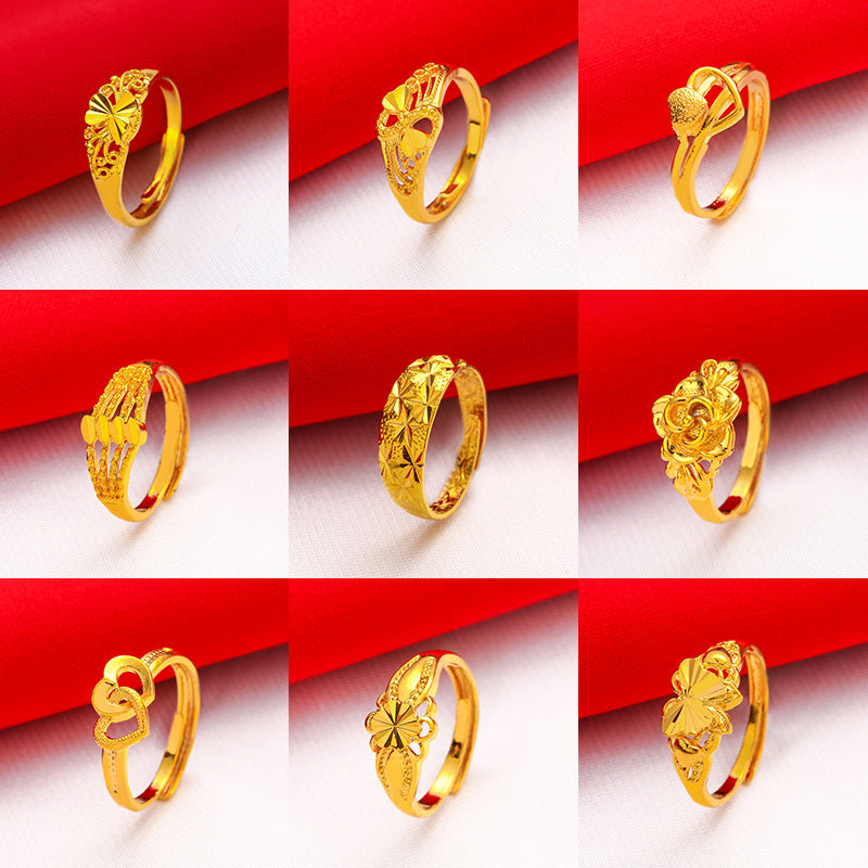 New 24K Simulation Gold Jewelry Ladies Rose Ring Vietnam Sand Gold Ring