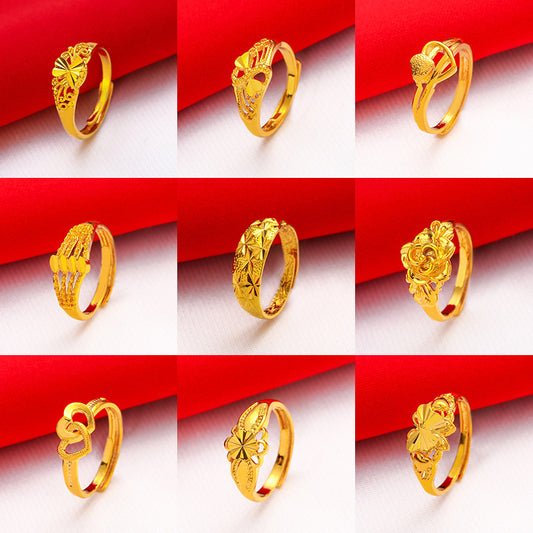 New 24K Simulation Gold Jewelry Ladies Rose Ring Vietnam Sand Gold Ring